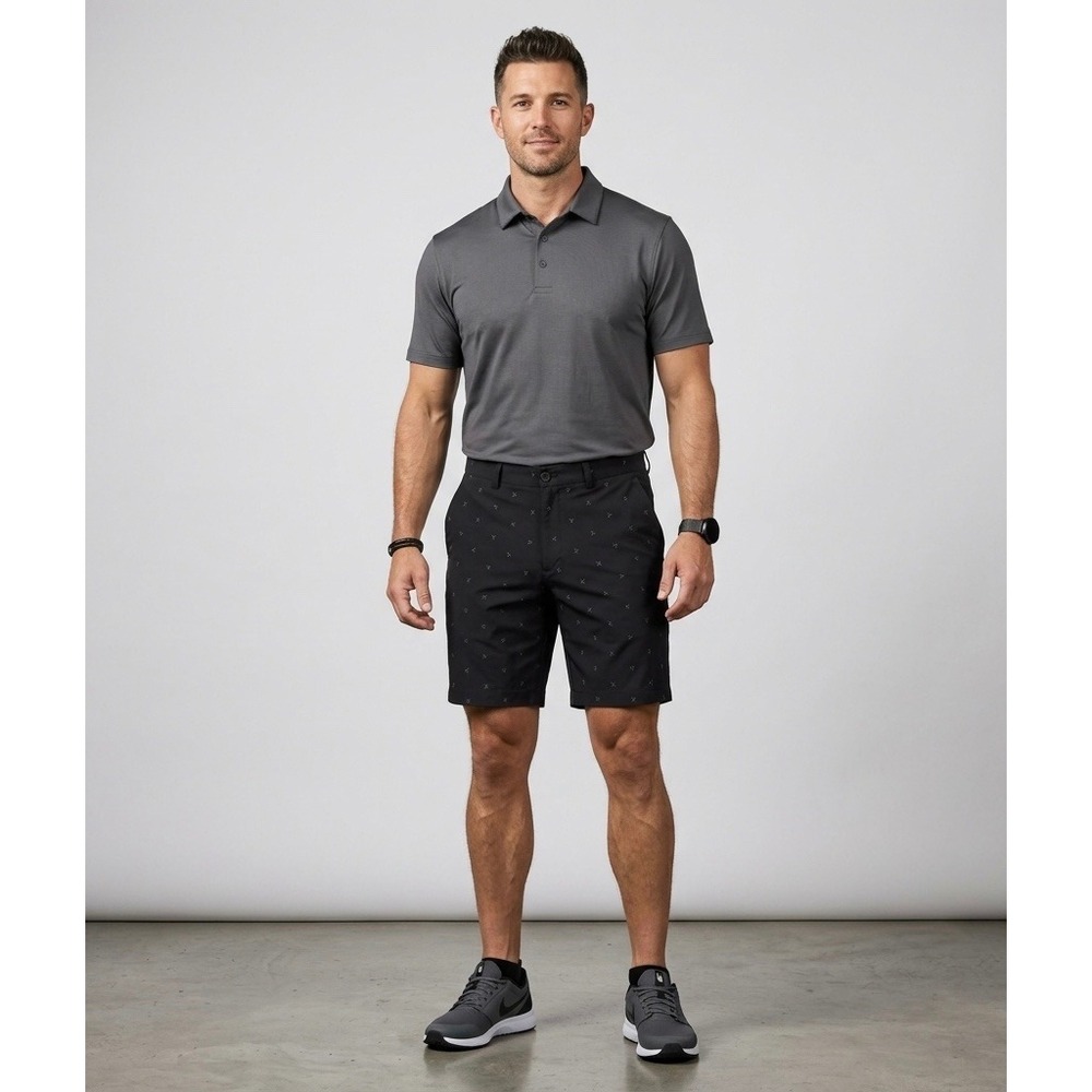 Roundtree & Yorke Mens 32 Black Golf Shorts Crossed‎ Golf Clubs Stretch Chino